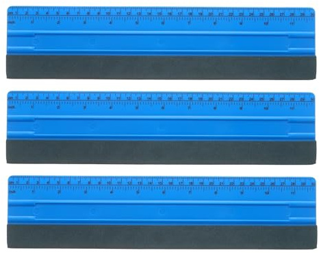 sourcing map 3pcs Vinyl Wrap Squeegee 11.8 Felt Edge Wrap Scraper with Ruler Vinyl Squeegee Window Tint Tool for Decal Wallpaper Window Car Wrapping, Blue