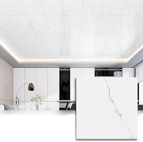 Minglez Dalle de Plafond Dalles de Plafond 30 X 30 cm, Fines Fissures, Panneaux Muraux Blancs Artistiques pour Décoration Murale Intérieure, Paquet de 6, 8, 16, 50, 60, 80, 100(23 Pack)