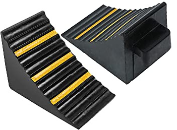 tonchean Wheel Chocks 2 PCS Rubber Tyre Saver Non-slip Brake Stoppers with Handles and Yellow Strips for Cars Travel Trailer Vehicles RV Trucks and ATV, Heavy Duty Extra Large, 16 x 25 x 19 cm Black
