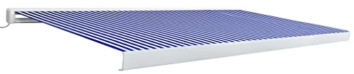 Toldo motorizado Cassonetto de 500 x 300 cm, color azul y blanco, protección UV, impermeable, para jardín, balcón y terraza