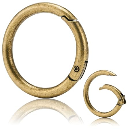 ZOUIQSS 10 Stück O-Ringe mit Federverschluss,runder Metallkarabiner mit geteiltem Federclip für Schlüsselanhänger,Handtaschen, Geldbörsen,Taschen und DIY-Dekorationen(Brushed Brass, 32 mm)