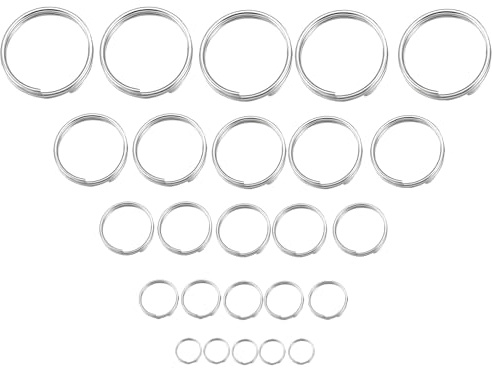 Juego de 25 anillas para llaveros, acero inoxidable, para colgar llaves, bricolaje, trabajo a mano, decoraciones (8 mm+10 mm+20 mm+30 mm+40 mm)