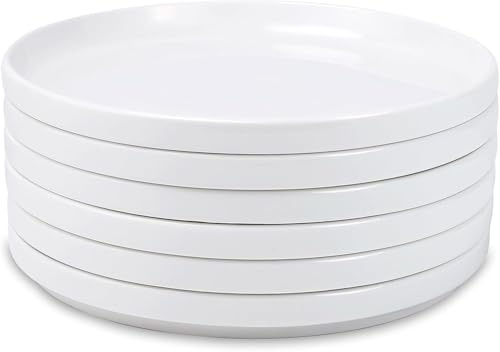 Kinmsito 6er Set Speiseteller, Keramik Teller, Weiß, Ø 25 cm | Flache Essteller, Spülmaschinenfest, Mikrowelle Ofen for Salat, Fleisch, Pasta