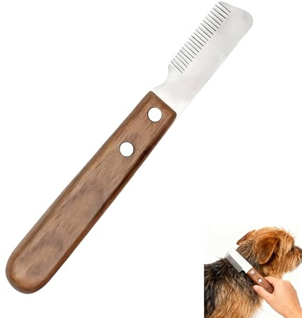 Tijeras Peine para Mascotas, Cuchillo de Corte Perro, Peine de Afeitado, Peines de Mango de Madera Perros y Gatos, Herramienta de Aseo Mascota, Compatible para Diestros y Acabado de Pelaje