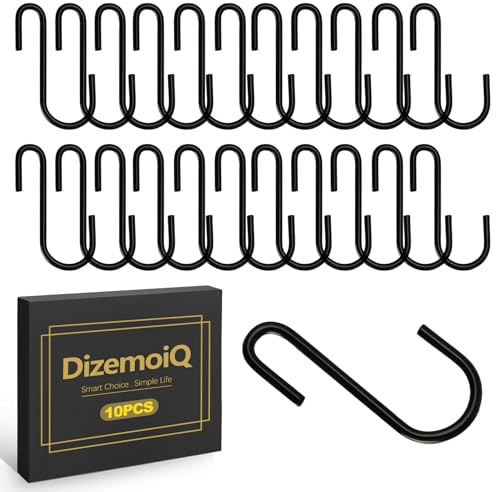 DizemoiQ 20 st. S-krokar i rostfritt stål Belastbara metallkrokar för upphängning Universella S-formade krokar för kök, garderob, badrum, verkstad, trädgård, svart