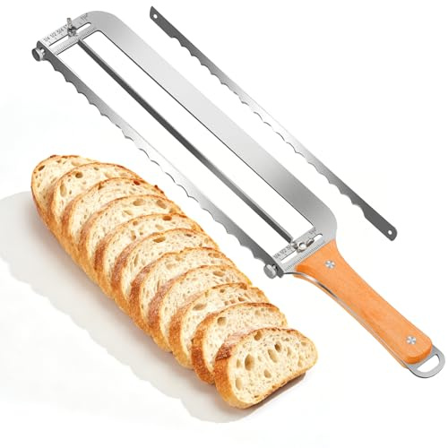 SINYWAY SINWAY 16IN Adjustable Bread Knife, Upgraded Stainless Steel Bread Slicer with Precision Thickness Guide for Sourdough Baguettes Bagels, Homemade Bread Cutter, Ideal Baker Gift
