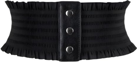 Fnacuody Cummerbund belts women Ruffles Wide Belt Triple Buckle Elegant Elastic Waistband Decorative Cummerbunds(Black)