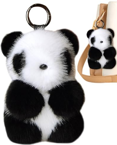 Fylld panda nyckelring – söt gosedjur leksak | väska berlock för barn ornament hänge för ryggsäckar nyckelhänge för familj, kollegor, Svart, Refer to description
