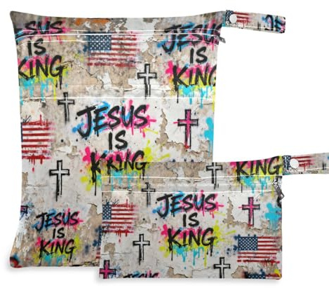 Yoogain Nassbeutel mit Reißverschluss, 2 Stück, für Badeanzug mit Griffen für Baby-Windeln (Jesus Is King Flag Street Hip-)
