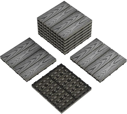 Wetterfeste Verbundholz Terrassenfliesen 30x30cm – Rutschfeste Outdoor Bodenplatten Für Balkon, Garten Oder Pool – Klicksystem DIY – 9er Set, Grau