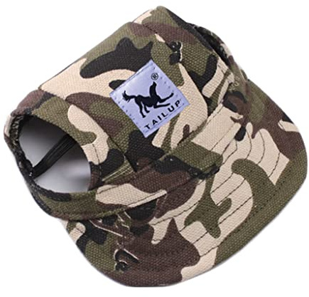 BbearT® Haustier-Hut, Freizeit-Visier, Haustier-Hut, Baseball, Sonnenhut, Sportkappe mit Ohrlöchern und Kinnriemen für kleine Hunde, mittelgroße Hunde (L, Tarnfarben)