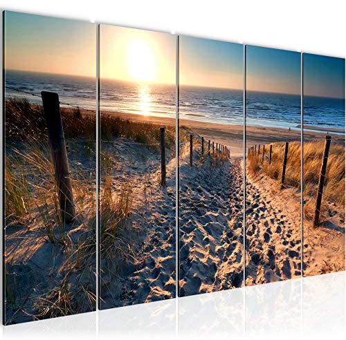 Runa Art Bild Strand Sonnenuntergang Wandbilder auf Vlies Leinwand 5 Teilig Wanddekoration Schlafzimmer Wohnzimmer 018456a