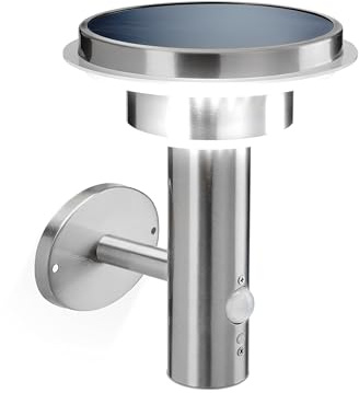Esotec Solar Wandleuchte mit Bewegungsmelder TINI, 3 Modi, Edelstahl 102595 | Solar Wandleuchte Edelstahl, 3 Modi, Höhe 22cm, 40 LEDs tageslichtweiß 4000K, 360° Lichtverteilung, Akku LiFePO wechselbar