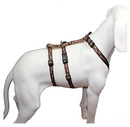 A. Hoffmann GmbH NoExit Hundegeschirr® - ausbruchssicher, Panikgeschirr, braun mit beigen Pfötchen, Bauchumfang 70-90 cm, 25 mm Bandbreite