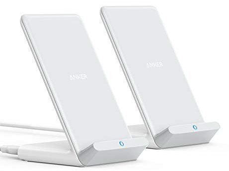 Anker Wireless Charger 2 Pack PowerWave Stand Qi-Certified Wireless Charging Stand, 7.5W for iPhone Xs Max XR XS X 8 / 8Plus, 10W Fast Charging Galaxy S10 S9 S8, Note 10 Note 9 Note 8 (No AC Adapter)