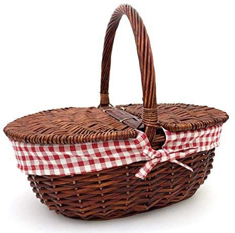 Ferrucci Cestino PIC nic in Vimini MIRTETO40 Marrone con Manico Fodera in Cotone Rimovibile Picnic Quadri Bianchi e Rossi con sportelli per Feste Barbecue cm.40x30 h17