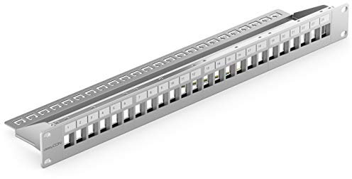 deleyCON 24 Porte Patch Panel Pannello Patch Modulare per Moduli Keystone 1HE (1U) 19 Pollici Montaggio Rack CAT5 CAT6 CAT7 CAT8 Compatibile LAN Rete Grigio