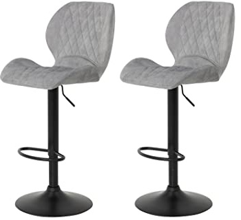 Hela Tische 2er Set Bistro- Barhocker Laila, Microfaser Grau, 360°drehbar | Metallfuß höhenverstellbar mit Lift, Trompetenfuß, 360° drehbar