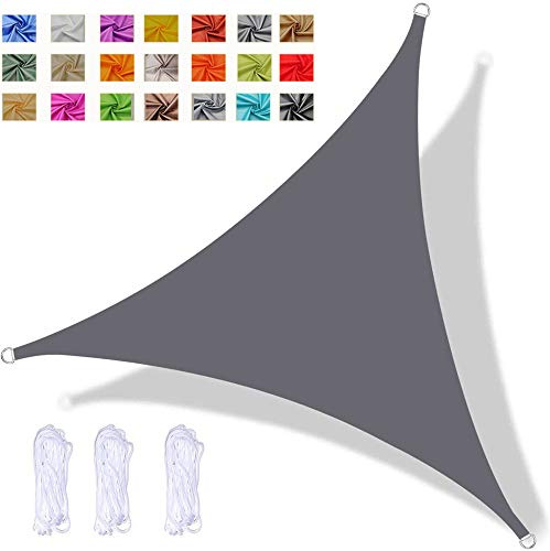 Toldo Vela de Sombra Triangular 4x4x4m Impermeable PES Toldo Protección Rayos 98％ UV para Patio Jardín Balcón Exteriores, Gris