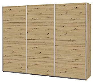 Rauch Möbel Caracas, Schwebetürenschrank, Eiche Artisan, Breite 271 cm | Kleiderschrank mit Schwebetüren, Schiebetüren, 3-türig, für Schlafzimmer, Kinderzimmer, Wohnzimmer, Gästezimmer, Garderobe