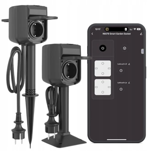 Woox Doppia Presa Elettrica Smart Alexa da Esterno con Picchetto e Stand Nero