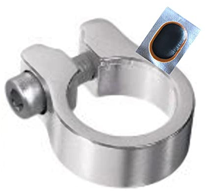 Universal ALU Sattelklemmring Sattelklemme Silber Ø 31,8 inkl. Schlauchflicken