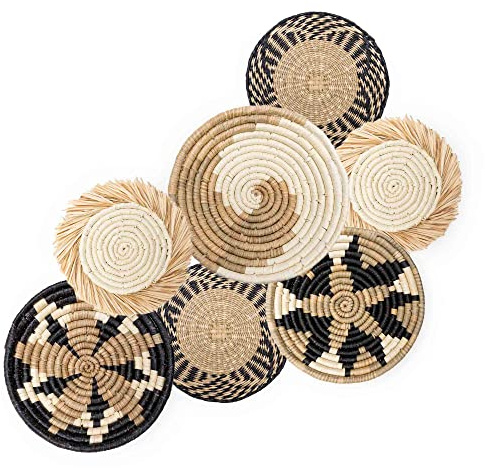 Gewebtes Wandkorb-Set zum Aufhängen, 7 einzigartige, handgefertigte Körbe aus Seegras für Boho-, Bauernhaus- und rustikale Wanddekoration, Tischdekoration und mehr, fertig zum Aufhängen mit Nägeln und