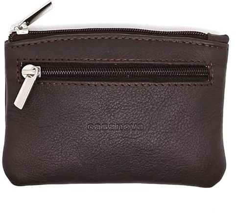Porte-Monnaie Cuir - 2 Fermetures éclair - Anneau Porte-clés - 10030 Marron