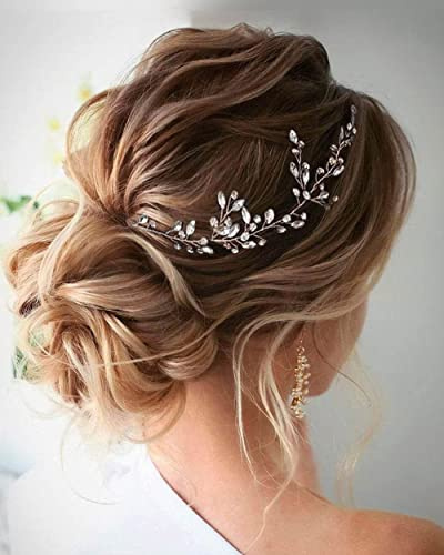 Wedity Sposa Sposa Strass Capelli Vite Fascia Argento Nuziale Foglia Capelli Pezzo Accessori per Capelli Feste per Donne e Ragazze