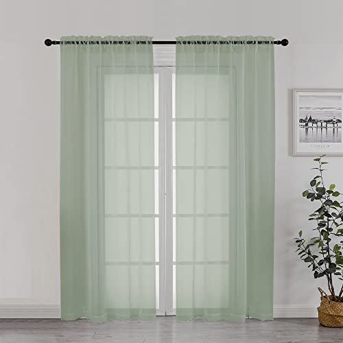 Chyhomenyc Sage Green Sheer Curtains 72 Inch Length 2 Panels, Light Filtering Airy Breathable Rod Pocket Voile Drapes for French Door Bedroom Living Room, Each 42x72 Inch