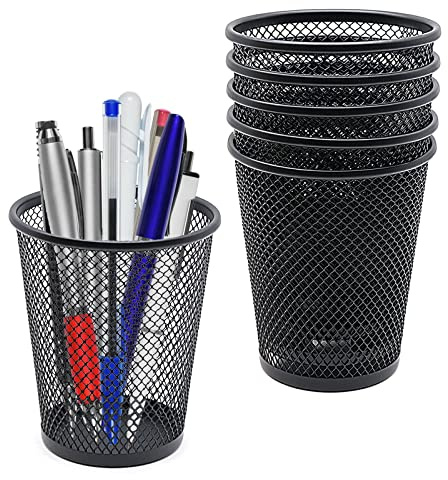 YAXIDAEVER 6 Stück Schwarz Metall Stifteköcher,Mesh Pen Pot Stifthalter,Stiftehalter rund aus Drahtmetal,Mesh Pen Pot für Bleistifte, Kugelschreiber, Kugelschreiber 10 * 8cm