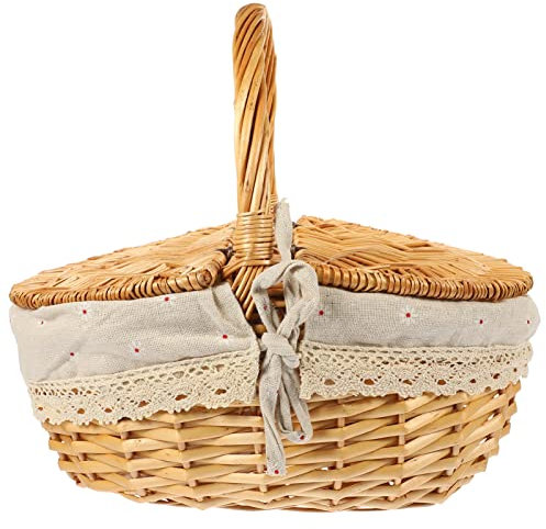 BESTonZON Cestino Vimini con Coperchio Cestino per Picnic e Esterno Organizer Portaoggetti Materiale di qualità Facile da Trasportare