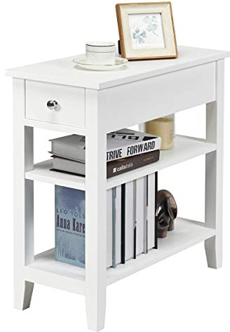 COSTWAY Konsolentisch, Nachttisch mit Schublade und Ablage, Beistelltisch Sofatisch Telefontisch Kaffeetisch (Weiß)…