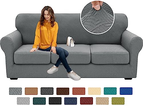 XINEAGE 2026 New 4 Pieces Couch Covers for 3 Cushion Couch Super Stretch Thick Soft Sofa Cover Anti Slip Sofa Slipcover Dogs Cats Furniture Protector (Light Gray, 71-91)