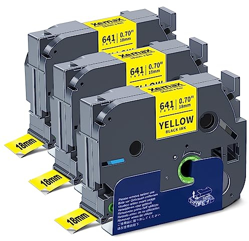 3x XemaX Kompatibel Schriftband Ersatz für Brother P-touch Bänder 18mm TZe-641 TZe 0,7'' Etikettenband für Brother Beschriftungsgerät PT-D400 2030 D450VP E500VP P900W P950NW P750W, Schwarz auf Gelb