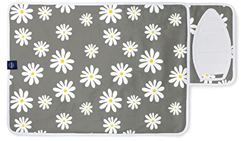 Encasa Homes Ironing Mat/Pad (Small 28x20) with 3mm Padding & Silicone Iron Rest for Steam Pressing on Tabletop or Bed - Heat Resistant, Portable, Quilting & Travel Blanket - Daisy Grey