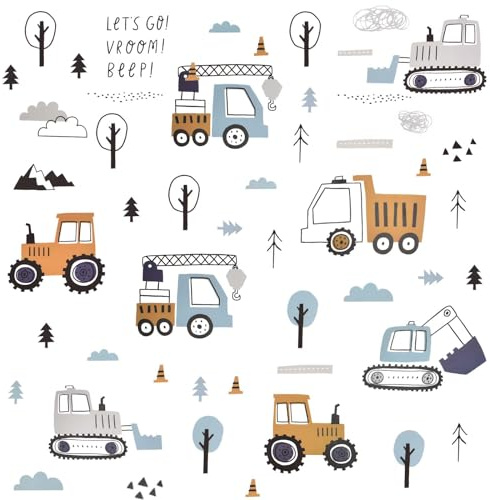 Construction Vehicle Wall Stickers Removable Decals for Kids' Rooms, Windows, Baby Nursery, Bedrooms 3 Sheets Includes Tractor, Digger, Excavator, Truck, and Crane