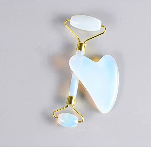Jade Augenmaske Gesichtsmassage Roller Set Natürlicher Rosenquarz Schlafaugenmaske Gesichtsroller,Opal-Walzenset