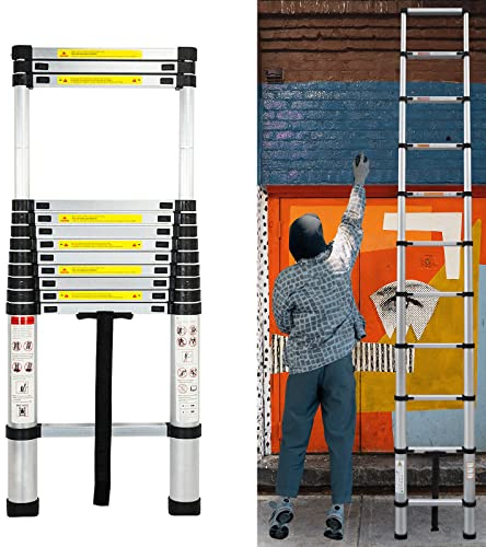 3.8M Telescopice Ladder, 12.5 ft Extension Ladder Aluminum Multi-Purpose Folding Ladder for RV Rooftop Tent Step Ladder Lightweight Max Capacity up To 330lbs