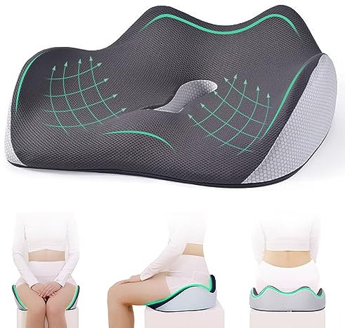 PABTID Cojin Coxis de Espuma Memoria, Cojín Silla Oficina Ortopédico, Cojin Antiescaras para Escritorio Silla Ruedas Asiento Coche, Alivio del Dolor y la Ciática (Gris)