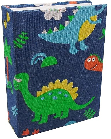 Dankeler Small Photo Album for Kids, 100 Pockets 4x6 Bookshelf Baby Picture Album, Slip-in Linen Cover Photo Book for Family(Dino)