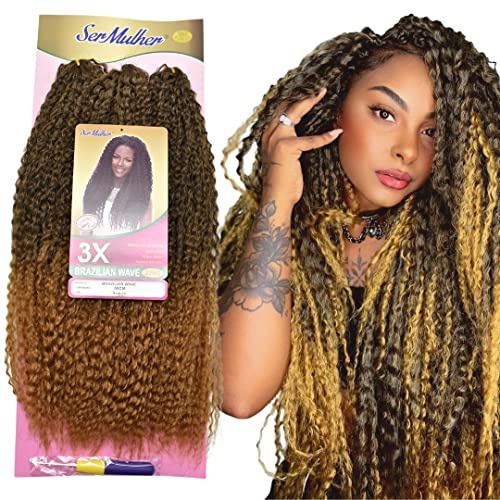 ALESSIA - Pelo Rizado sintético para Crochet Braids 65 cm Extensiones de Cabello Peso: 320 gr trenzas de ganchillo (T1B/27 Negro/rubio miel degradado)