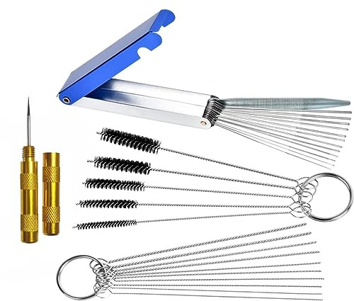 LImeiy Carburetor Carbon Dirt Jet Remove Cleaner, 13 Cleaning Wires Set + 10 Cleaning Needles + 5 Nylon Brushes + 1 Sharp Pick Tool Kit for Motorcycle ATV Moped Welder Carb Chainsaw Spray Guns Torch