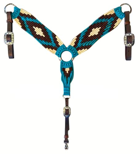 Cheval's International Western-Mohair-Pferde-Brusthalsband, handgefertigt, Premium-Wolle und Leder, Reitzaumzeug, verstellbar, langlebig und bequem, Sattel-Brustschutz für Pferde, Schwarz/Blau, Cob