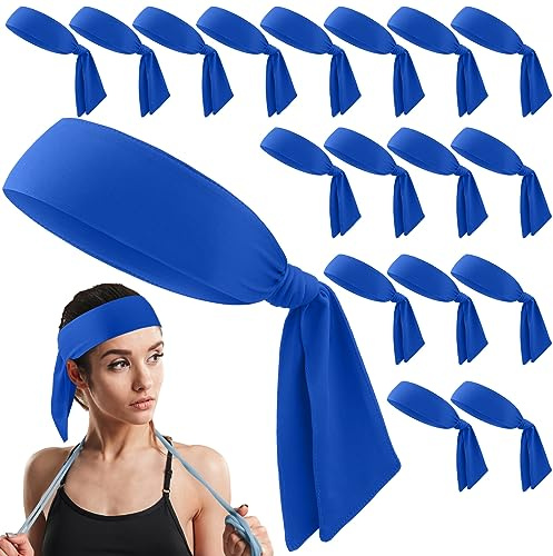 Hiboom 18 Pack Tie Headband Bulk Sports Tennis Headband for Men Women Ninja Karate Head Tie Athletic Sweatbands Elastic Hair Bands for Basketball, Football, Soccer, Running, Yoga(Blue)