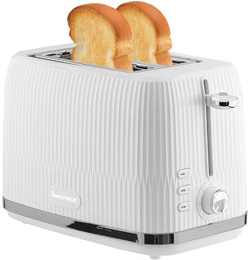 Innoteck Kitchen Pro 2 Slice Toaster - White Ridged Textured Body and Stainless-Steel Mechanism - 7 browning controls Including Defrost, Reheat & Cancel Functions - Making the Toast Quickly & Evenly