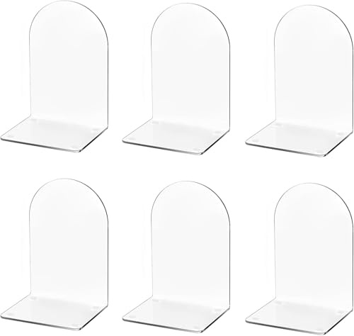Deefongo 6Pcs Arch Acrylic Bookends,Heavy Duty Book End,Acrylic Book Stand,Non-slipTransparent Desk Organizer for Office Bookshelf Kid's Gift