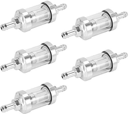 Vorfaove 5 x Universal-Benzinfilter für Rohölmotor, aus verchromtem Glas, Benzin, 5/16 , 8 mm, Silber für Motorräder