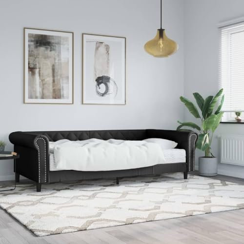 CIADAZ Tagesbett mit Matratze Schwarz 90x200 cm Kunstleder, Schlafsofa, Daybed, Bettsofa, Sofa Bed, Sofabett, Schlafcouch, Jugendbett, Bettgestell, Bettcouch