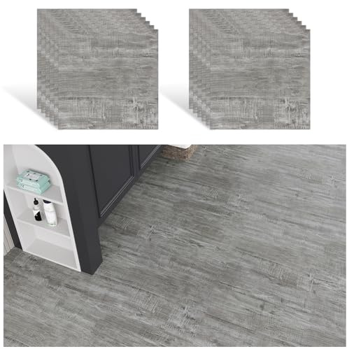 VEELIKE PVC Bodenbelag Betonoptik Grau Vinylboden Selbstklebend Fliesen Fliesenaufkleber Bodenfliesen Betonoptik Vintage Klebefliesen Boden Wohnzimmer Garage Badezimmer Wasserfest 30cm×30cm 12 Stück